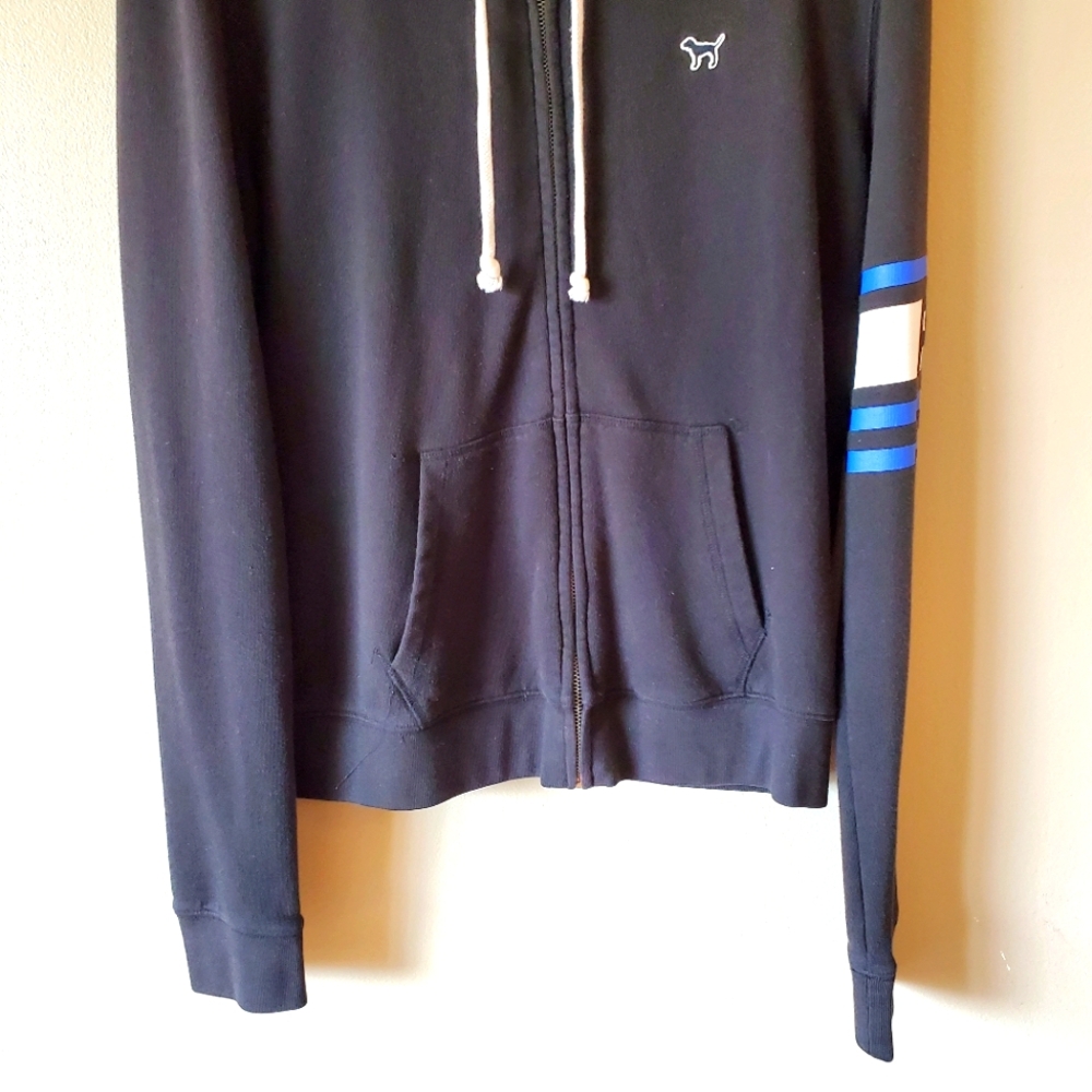 Victoria Secret PINK Womens L Black Fleece Full Zip Drawstring Hooded Jacket - Picture 3 of 9